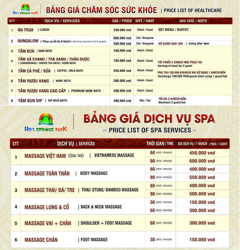 Bảng giá vé dịch vụ của khu du lịch Núi Thần Tài