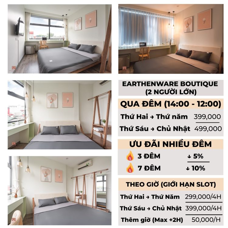 Homestay ở Hà Nội giá rẻ. Phòng Earthenware Boutique của Nhà Ngõ Gạch
