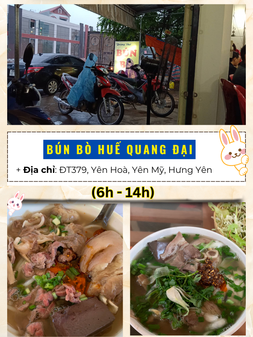 Ăn gì, ăn ở đâu khi đến Hưng Yên? Bún bò Huế Quang Đại