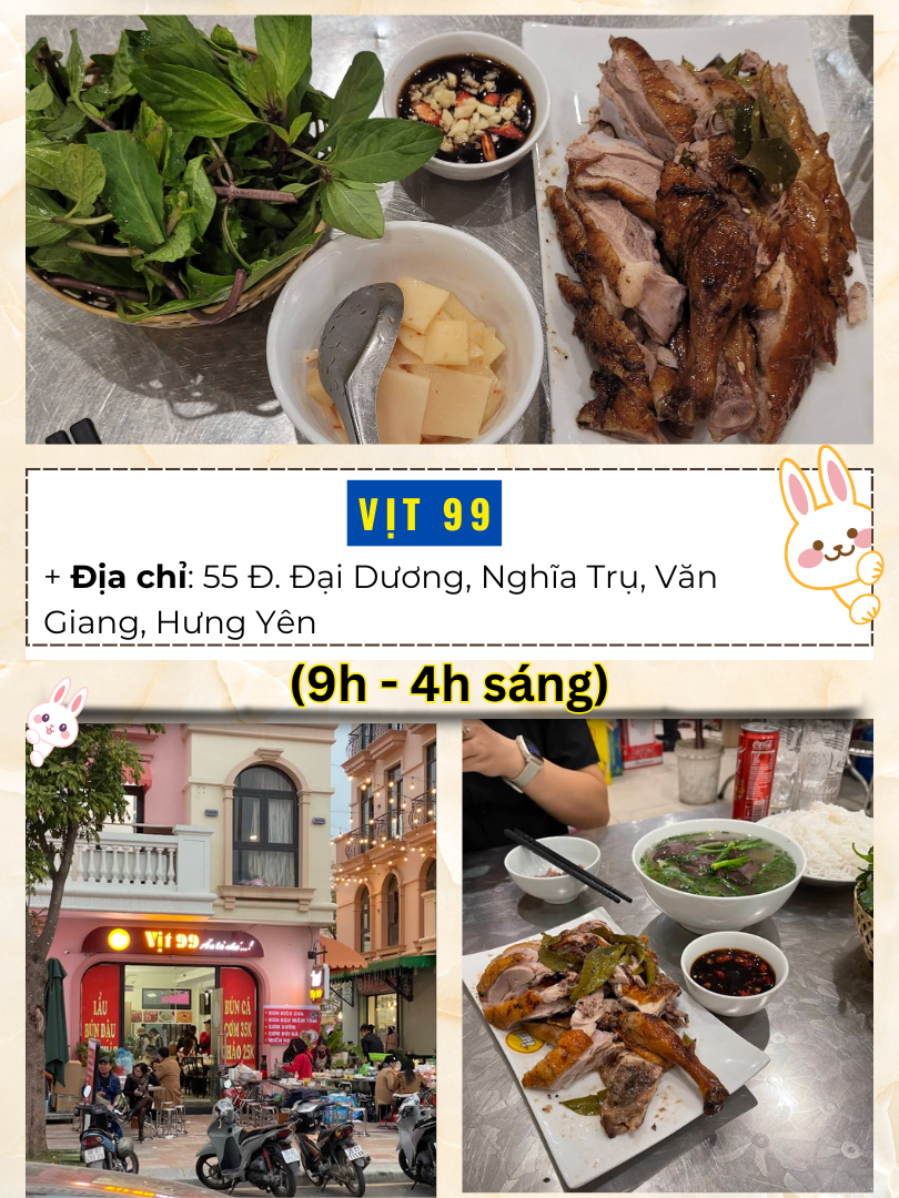 Danh sách quán ăn ngon ở Hưng Yên nổi tiếng, đông khách. Vịt 99