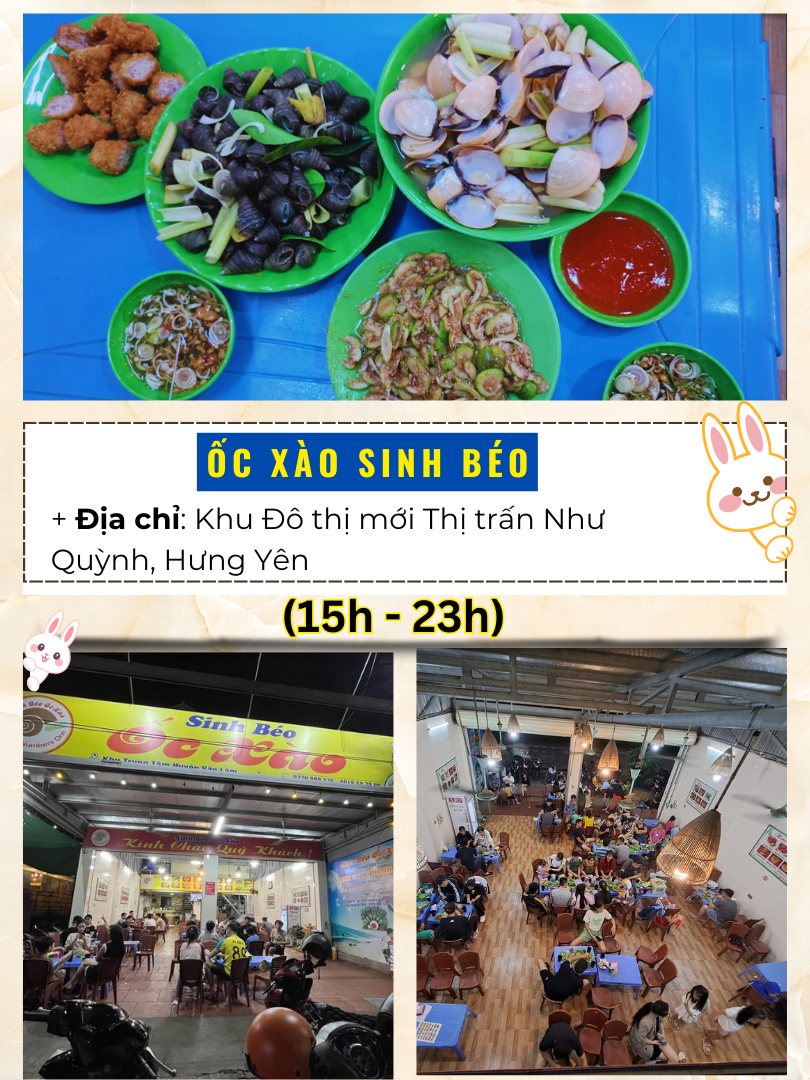 Địa chỉ nhà hàng, quán ăn ngon rẻ Hưng Yên. Ốc xào Sinh Béo