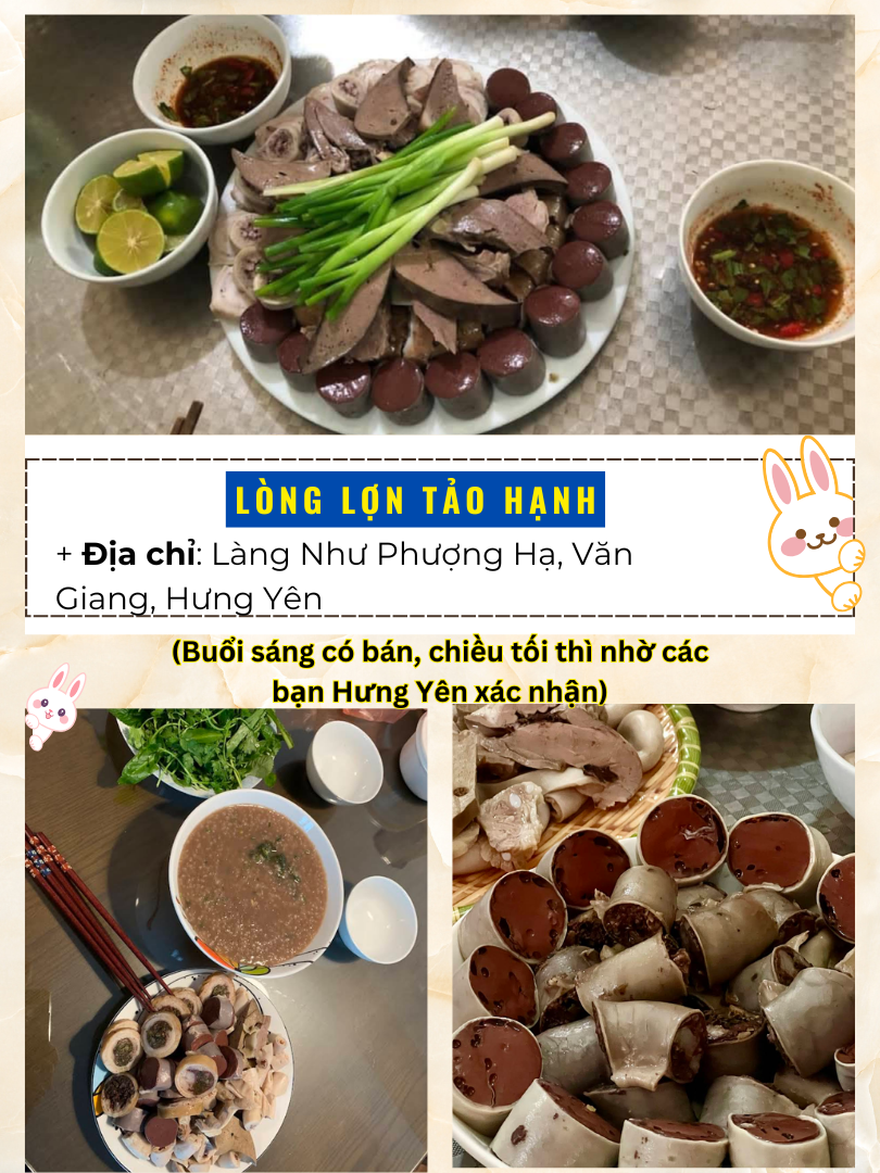 Quán ăn đặc sản Hưng Yên ngon, có tiếng. Lòng lợn Tảo Hạnh