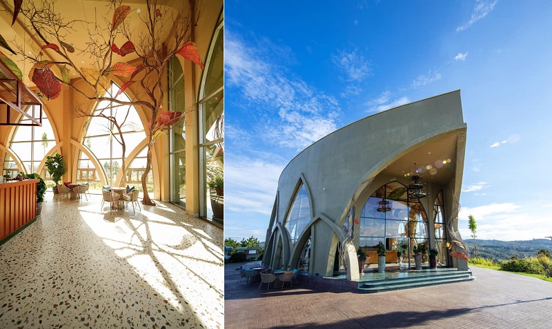 Review ăn uống ở Samten Hills Đà Lạt. Cafe chiếc lá